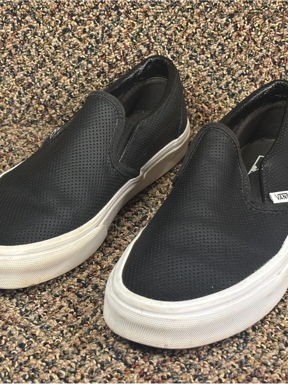 Vans Black Perforated Slip-On Sneakers with White Sole